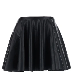 Flared Mini Skirt in Black Leather Women