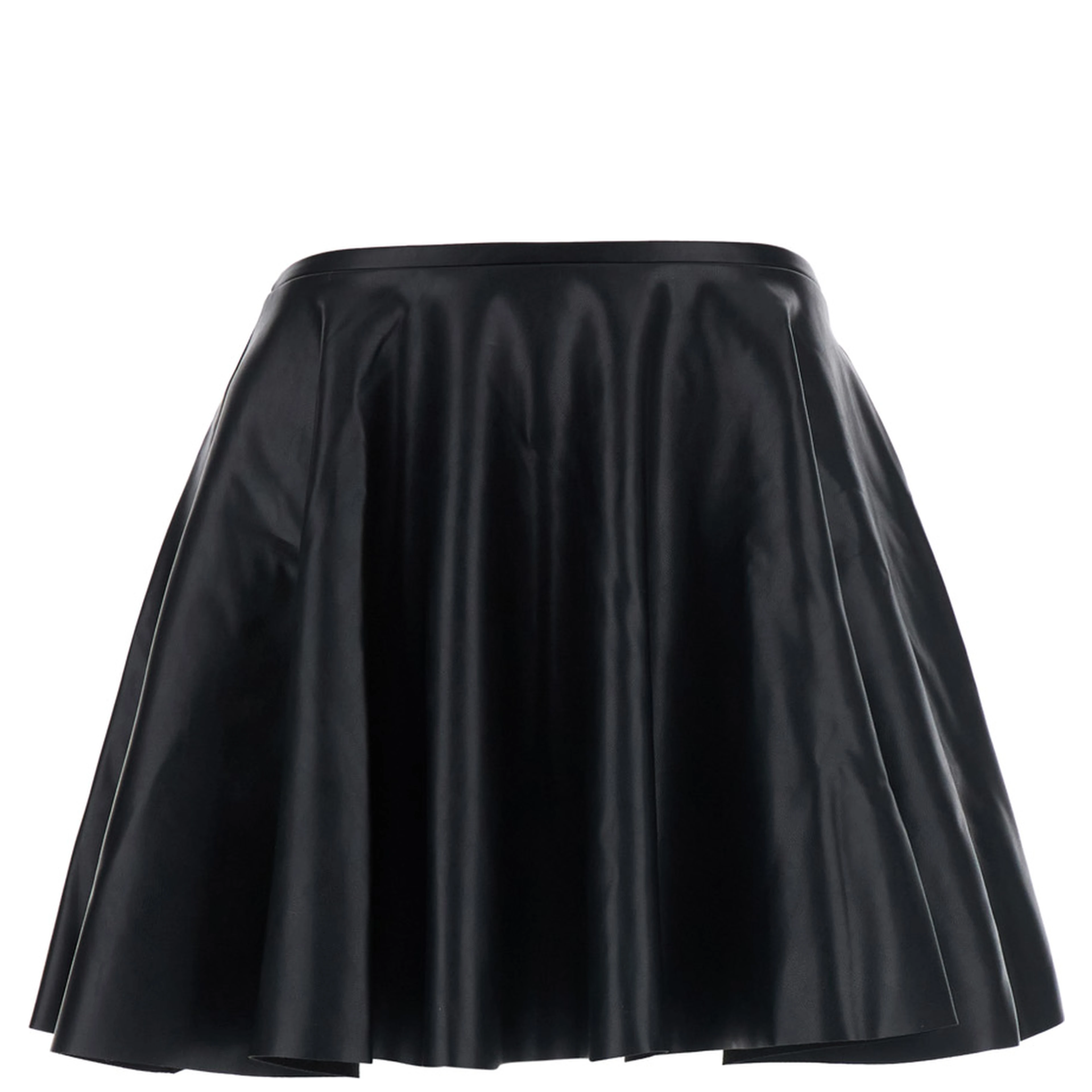 Flared Mini Skirt in Black Leather Women