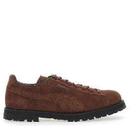 Brown sneakers with embossed logo on the side in suede for men
