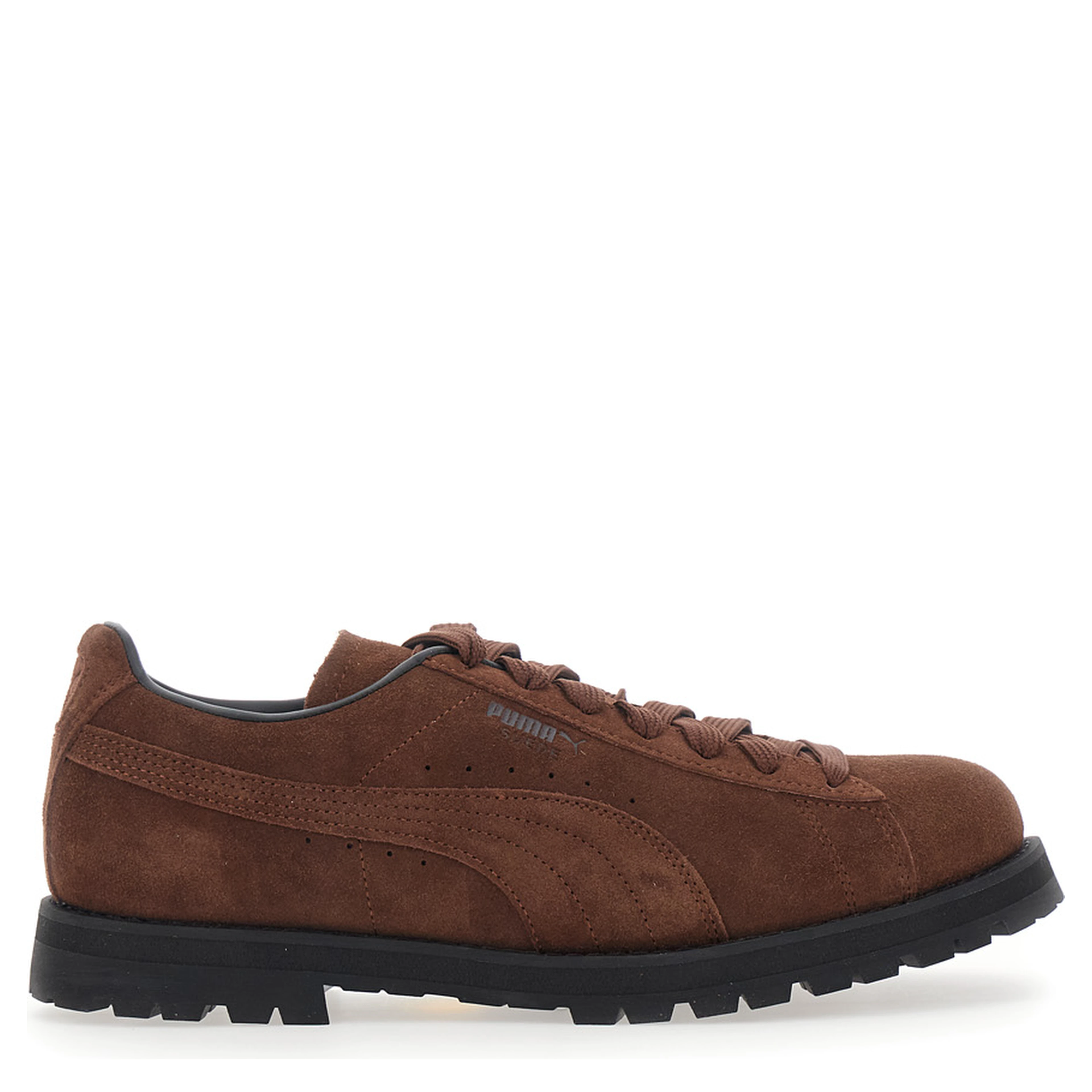 Brown sneakers with embossed logo on the side in suede for men
