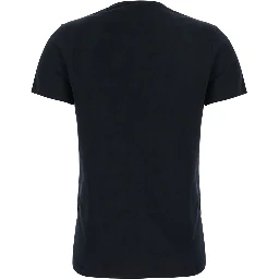 Black T-shirt with V Neck and Print on the Front in Cotton for Women