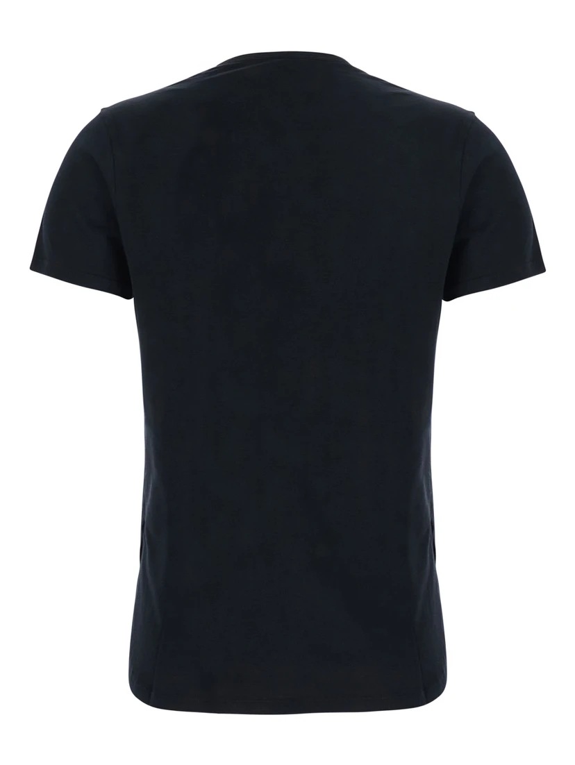 Black T-shirt with V Neck and Print on the Front in Cotton for Women