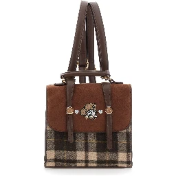 Daisy Brown Backpack with logo patch on the front and check motif in tech fabric girl