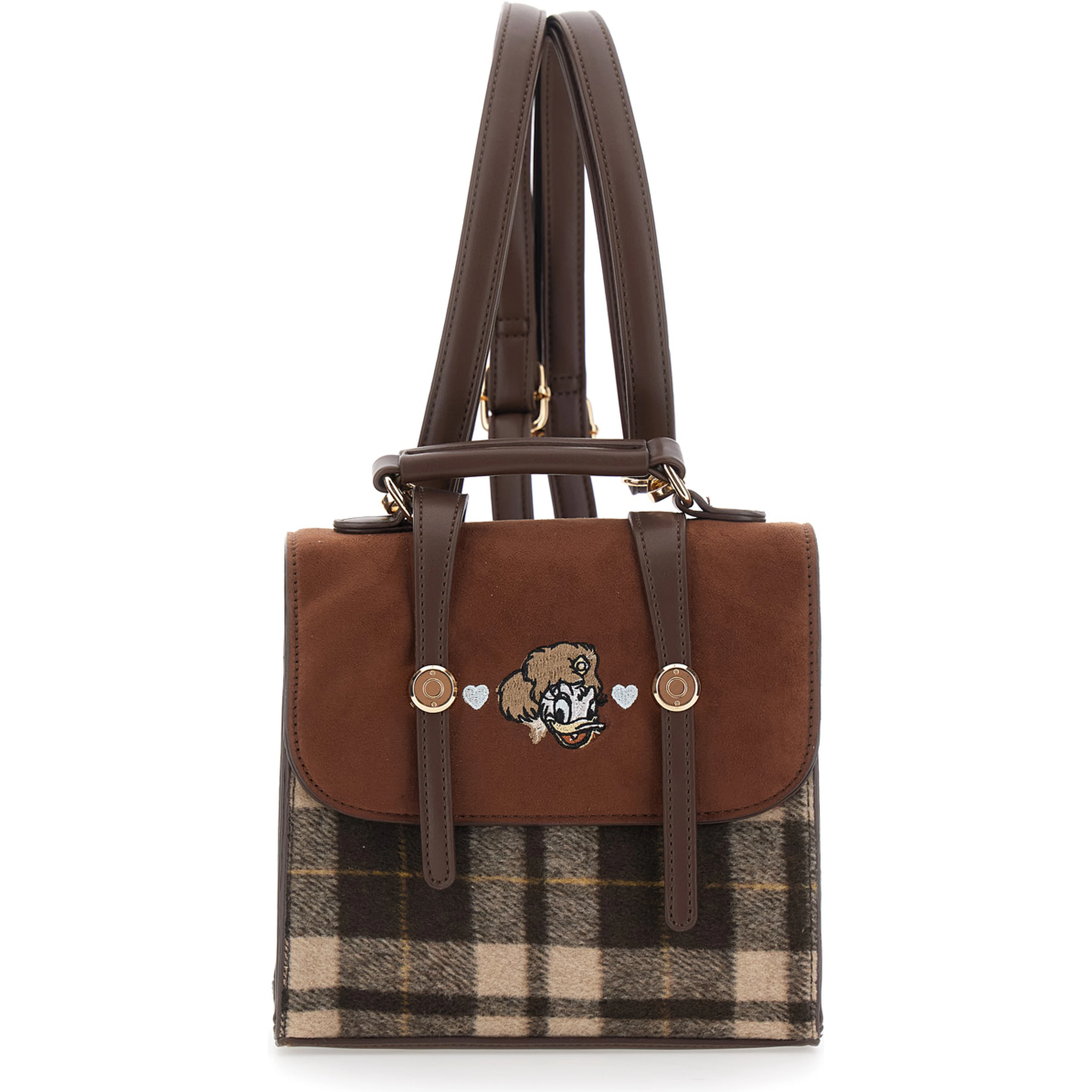 Daisy Brown Backpack with logo patch on the front and check motif in tech fabric girl