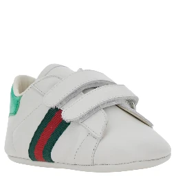 White Low top sneakers with Web detail on the side and contrasting heel in leather baby