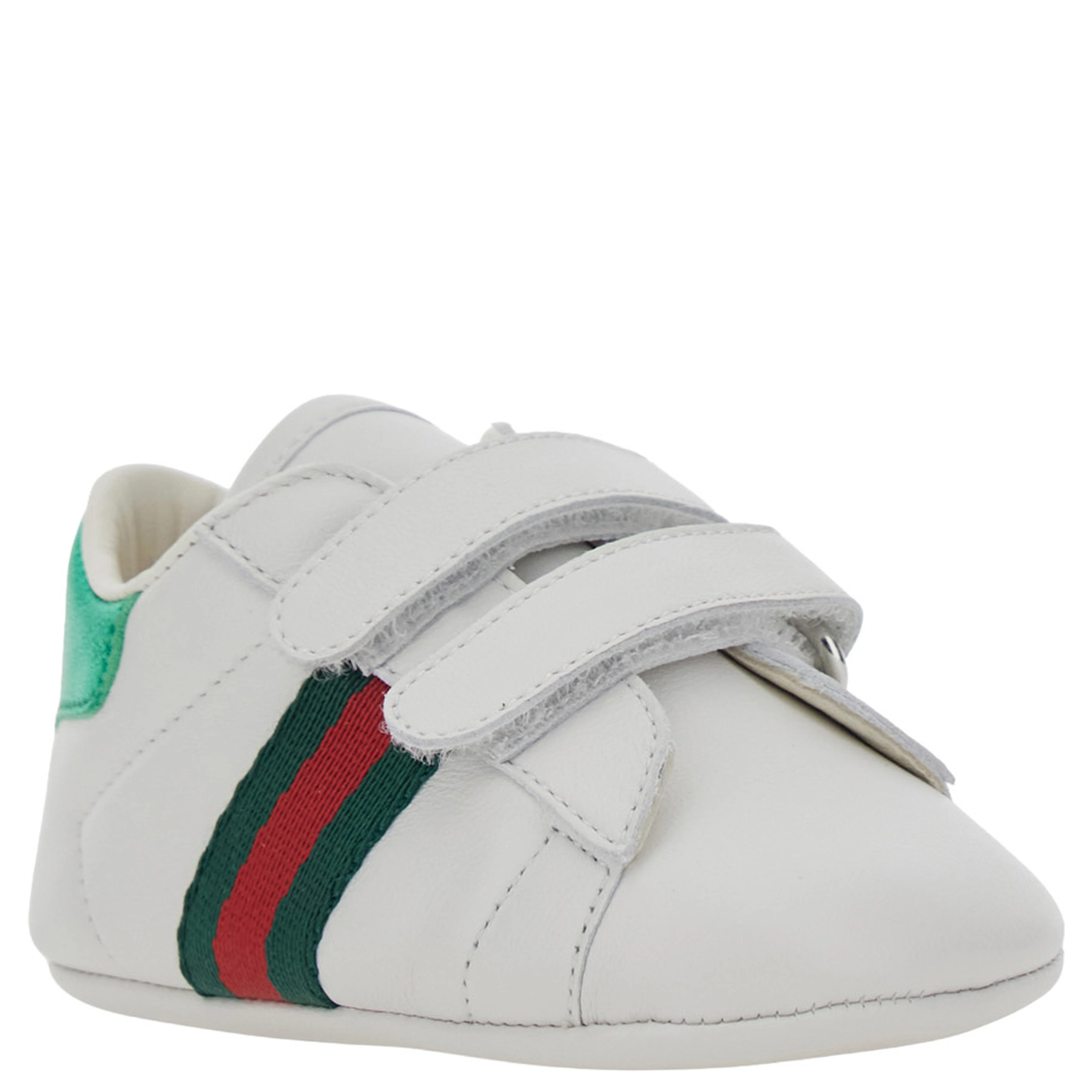 White Low top sneakers with Web detail on the side and contrasting heel in leather baby