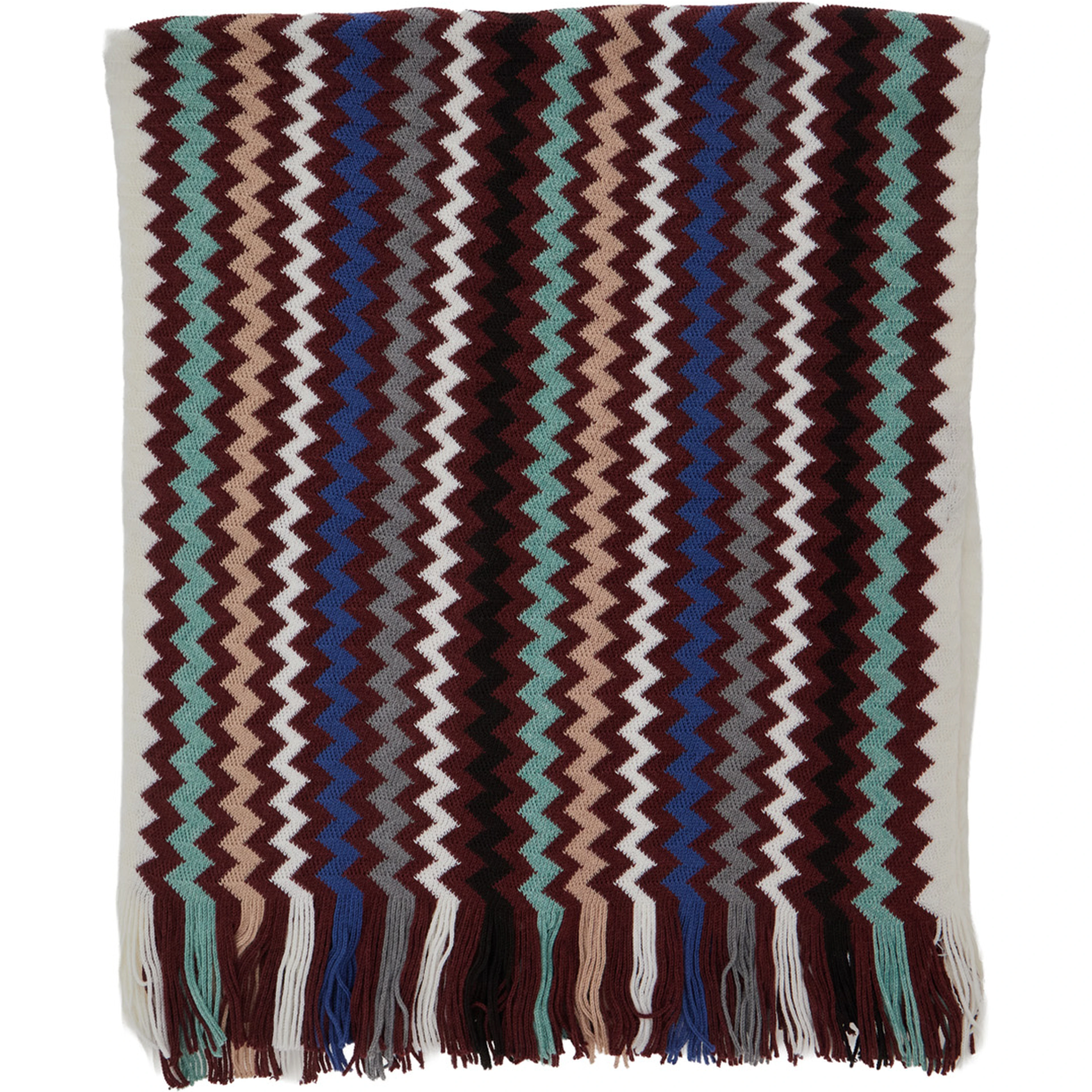 multicolor Scarf with Zig Zag motif all-over and fringed edge in wool and fabric blend for men
