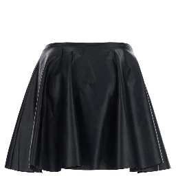 Flared Mini Skirt in Black Leather Women