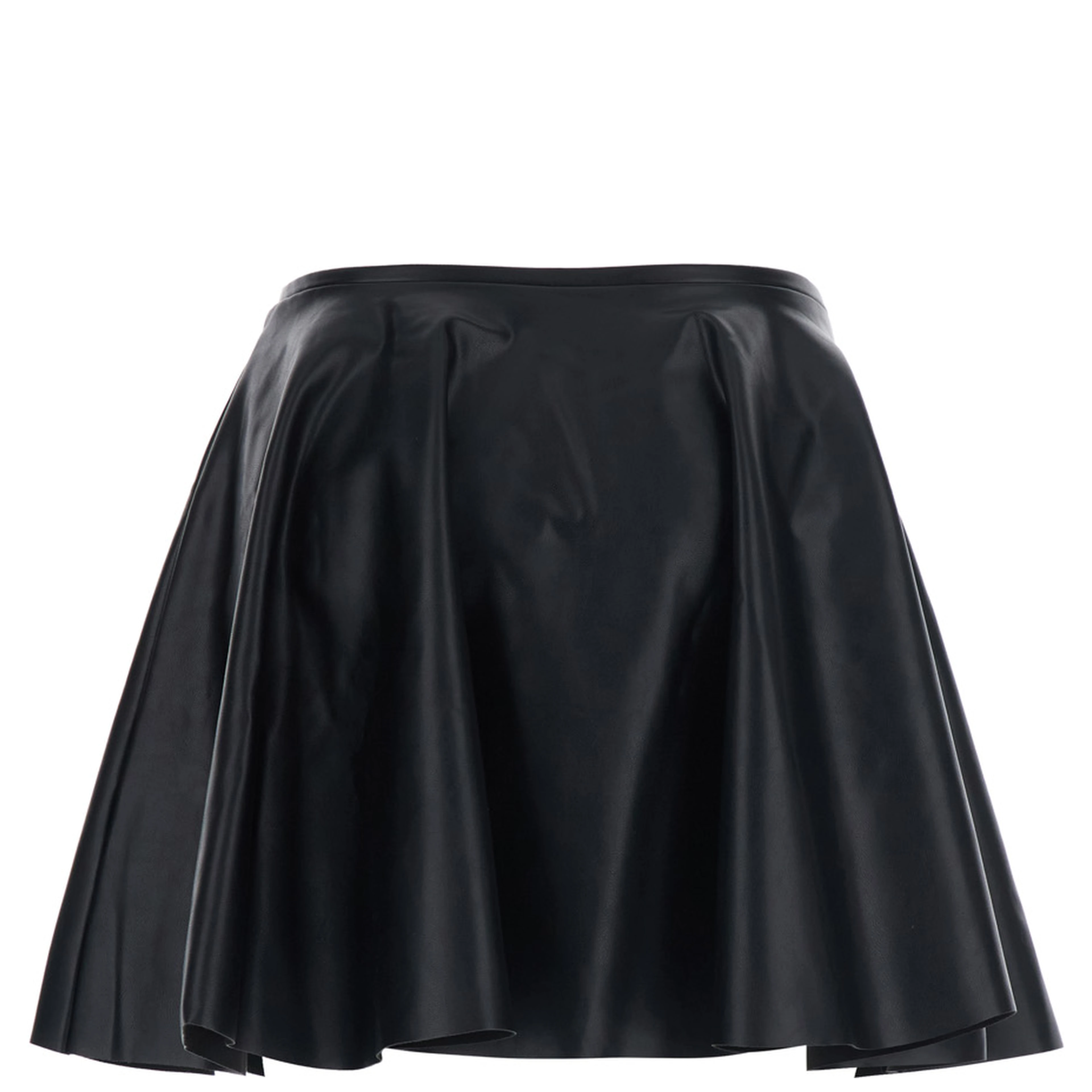Flared Mini Skirt in Black Leather Women