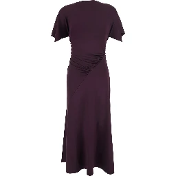 Bordeaux Long Dress with Cap Sleeves and Elastic Waist in Tech Fabric Stretch for Women