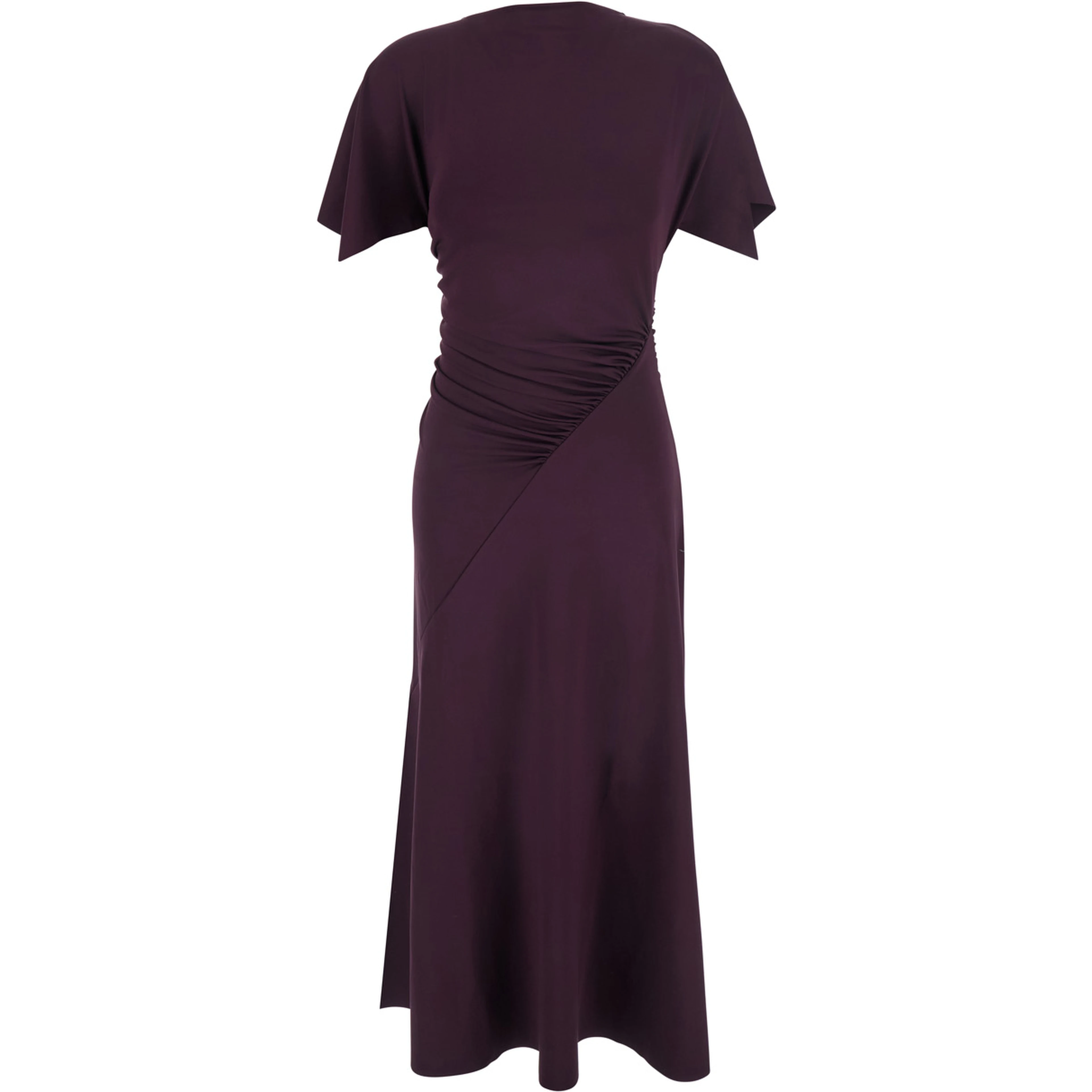 Bordeaux Long Dress with Cap Sleeves and Elastic Waist in Tech Fabric Stretch for Women