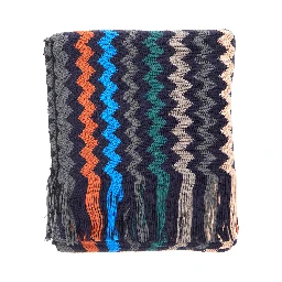 multicolor Scarf with all-over Zig Zag motif and fringed edge in wool and fabric blend for men