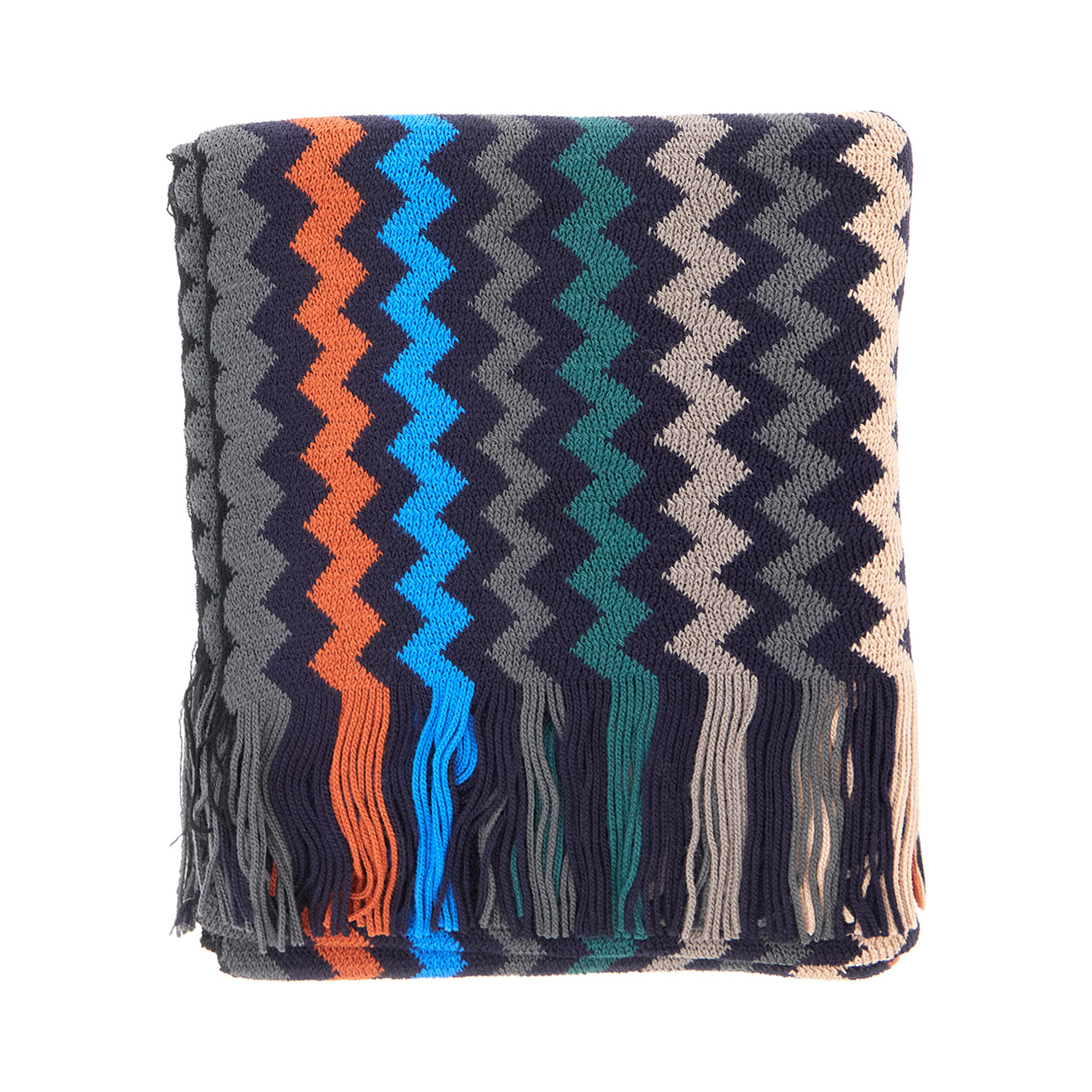 multicolor Scarf with all-over Zig Zag motif and fringed edge in wool and fabric blend for men