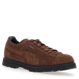 Brown sneakers with embossed logo on the side in suede for men