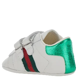 White Low top sneakers with Web detail on the side and contrasting heel in leather baby