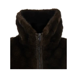 Brown Sleeveless Gilet with Side Pockets in faux-fur for Women