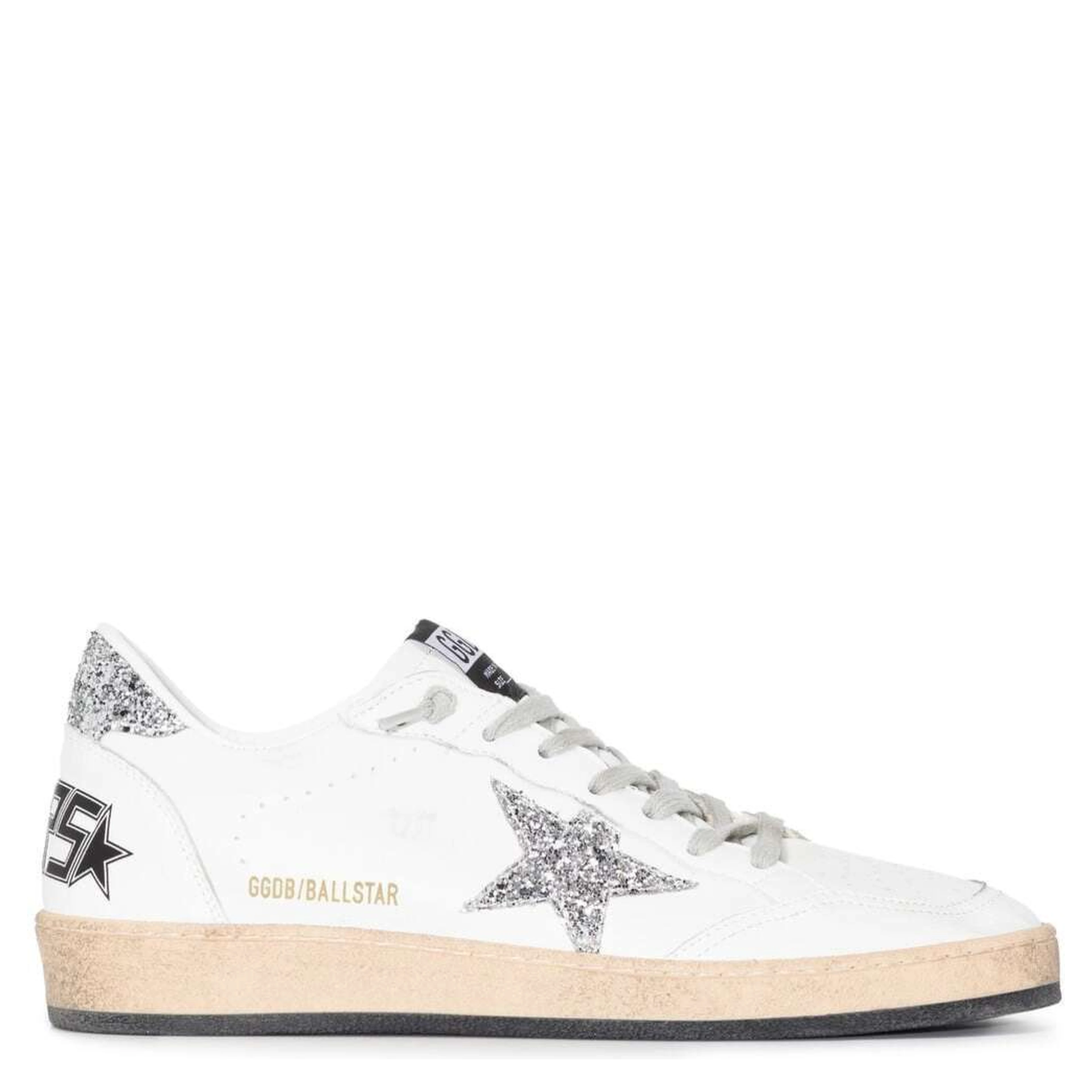 Sneakers Ball Star with Star Glitter Detail in White Leather for Women