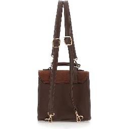Daisy Brown Backpack with logo patch on the front and check motif in tech fabric girl