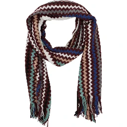 multicolor Scarf with Zig Zag motif all-over and fringed edge in wool and fabric blend for men