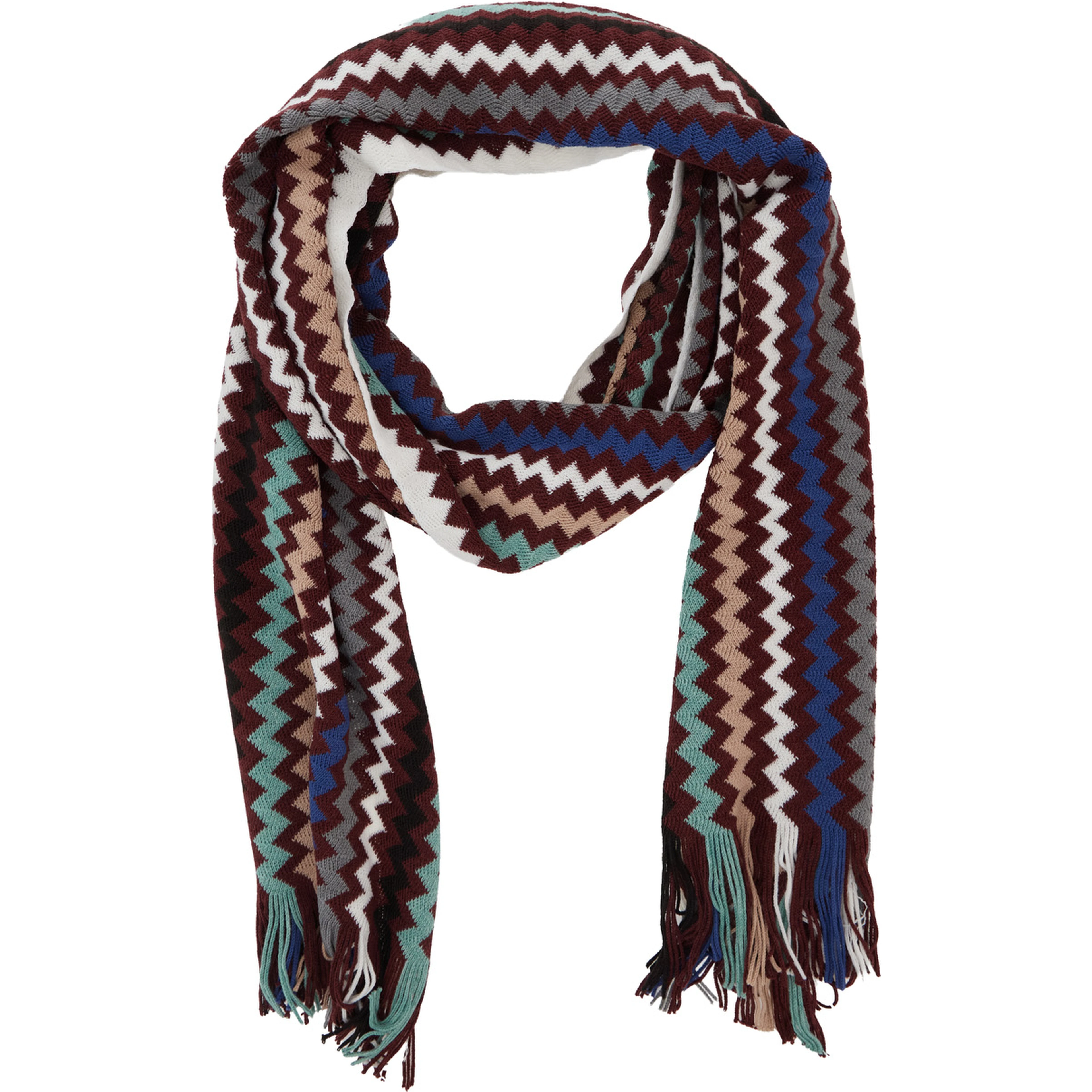 multicolor Scarf with Zig Zag motif all-over and fringed edge in wool and fabric blend for men