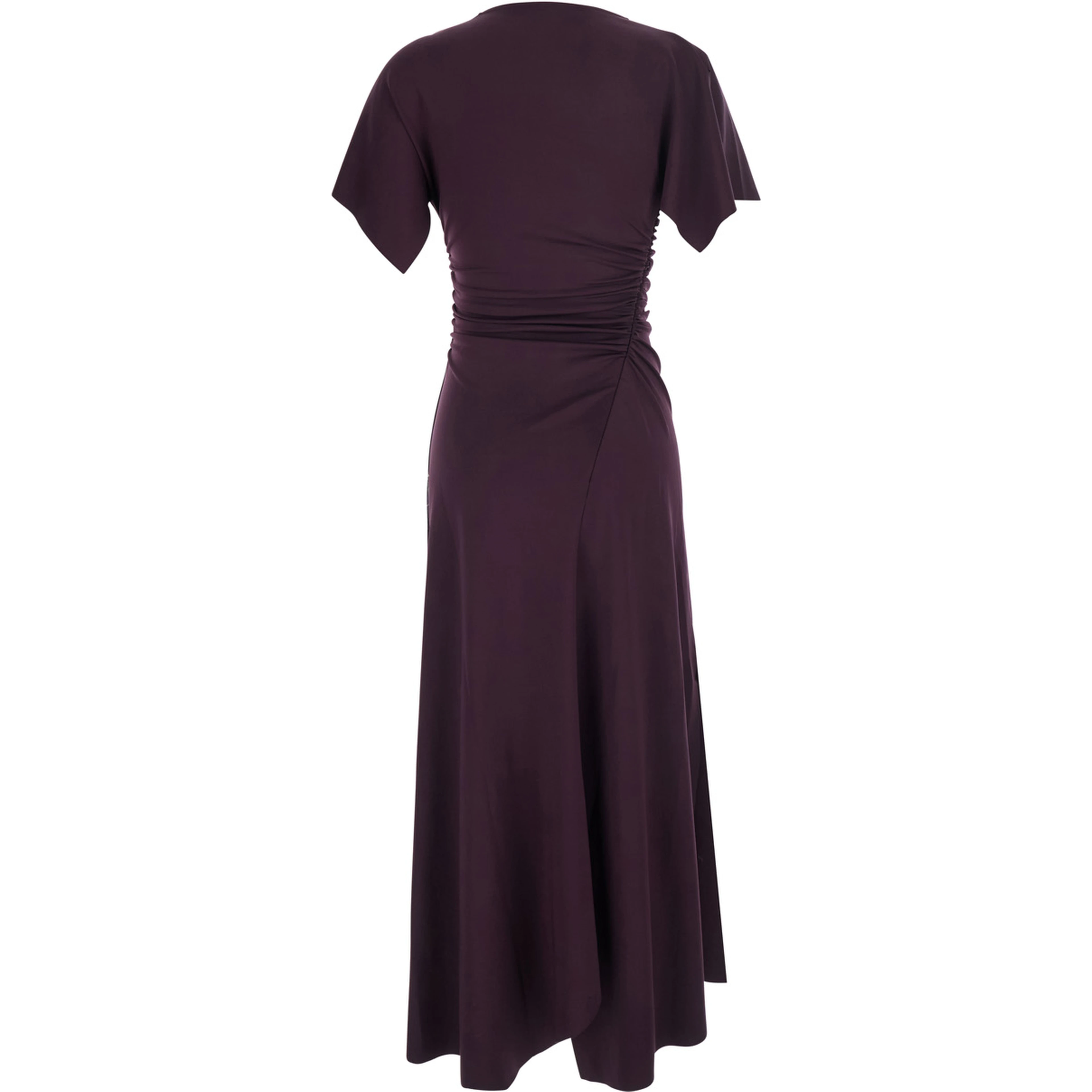 Bordeaux Long Dress with Cap Sleeves and Elastic Waist in Tech Fabric Stretch for Women