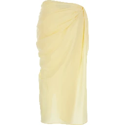 La Jupe Pareo Yellow Midi Skirt with Hidden Zip Closure on the Side and Draping on Front and Back in Tech Fabric for Women