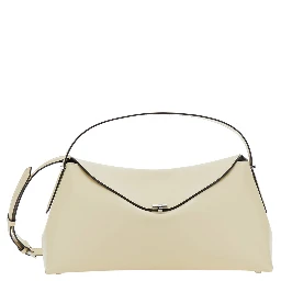 T-Lock beige Shoulder bag with T closure in leather for women
