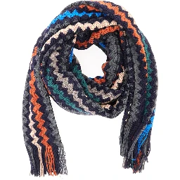 multicolor Scarf with all-over Zig Zag motif and fringed edge in wool and fabric blend for men