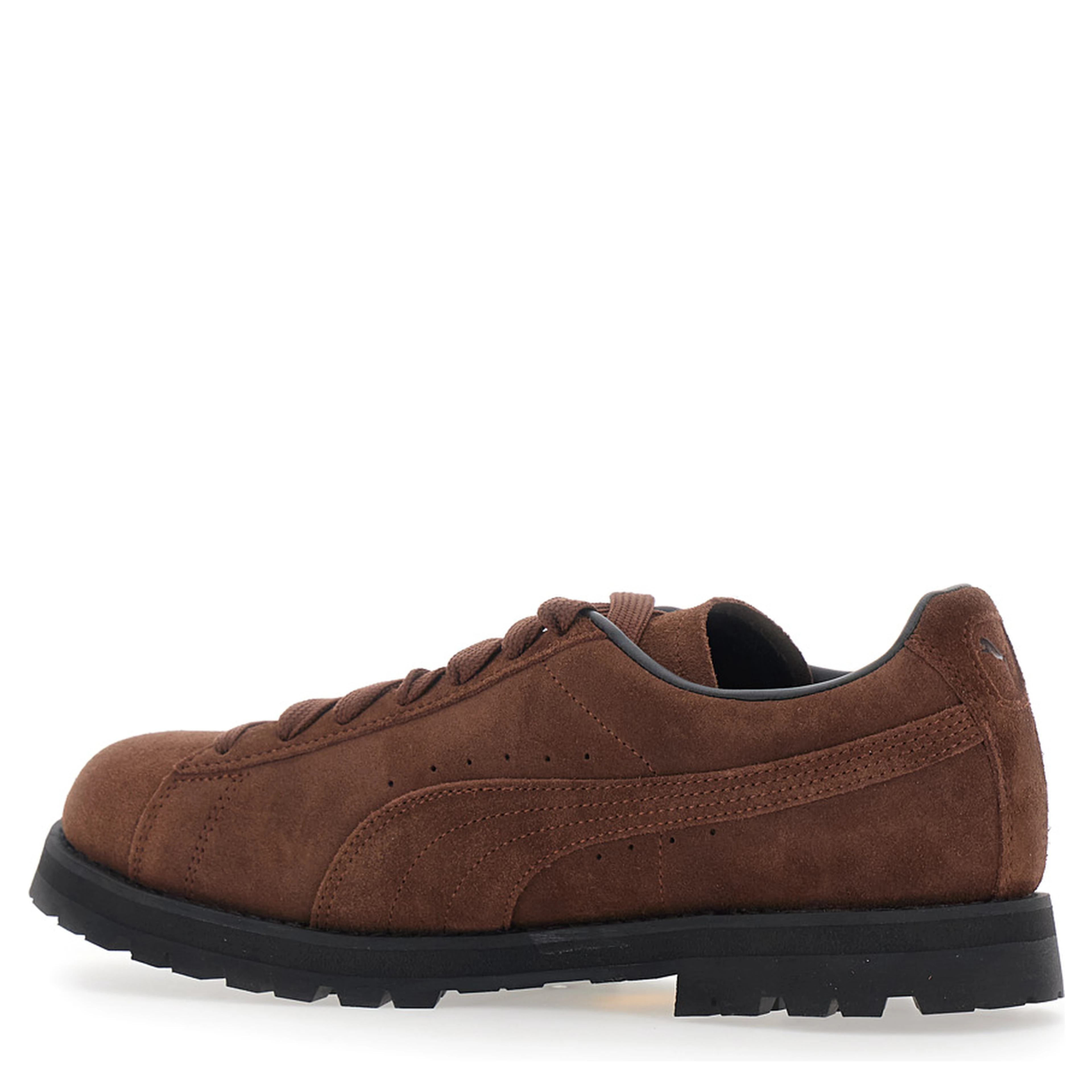 Brown sneakers with embossed logo on the side in suede for men