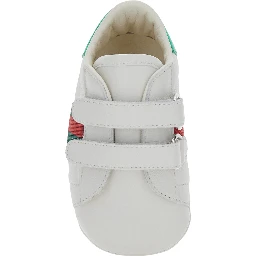 White Low top sneakers with Web detail on the side and contrasting heel in leather baby