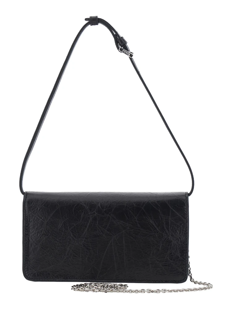black Crossbody bag with leather strap and FF chain strap in fabric for women alternative