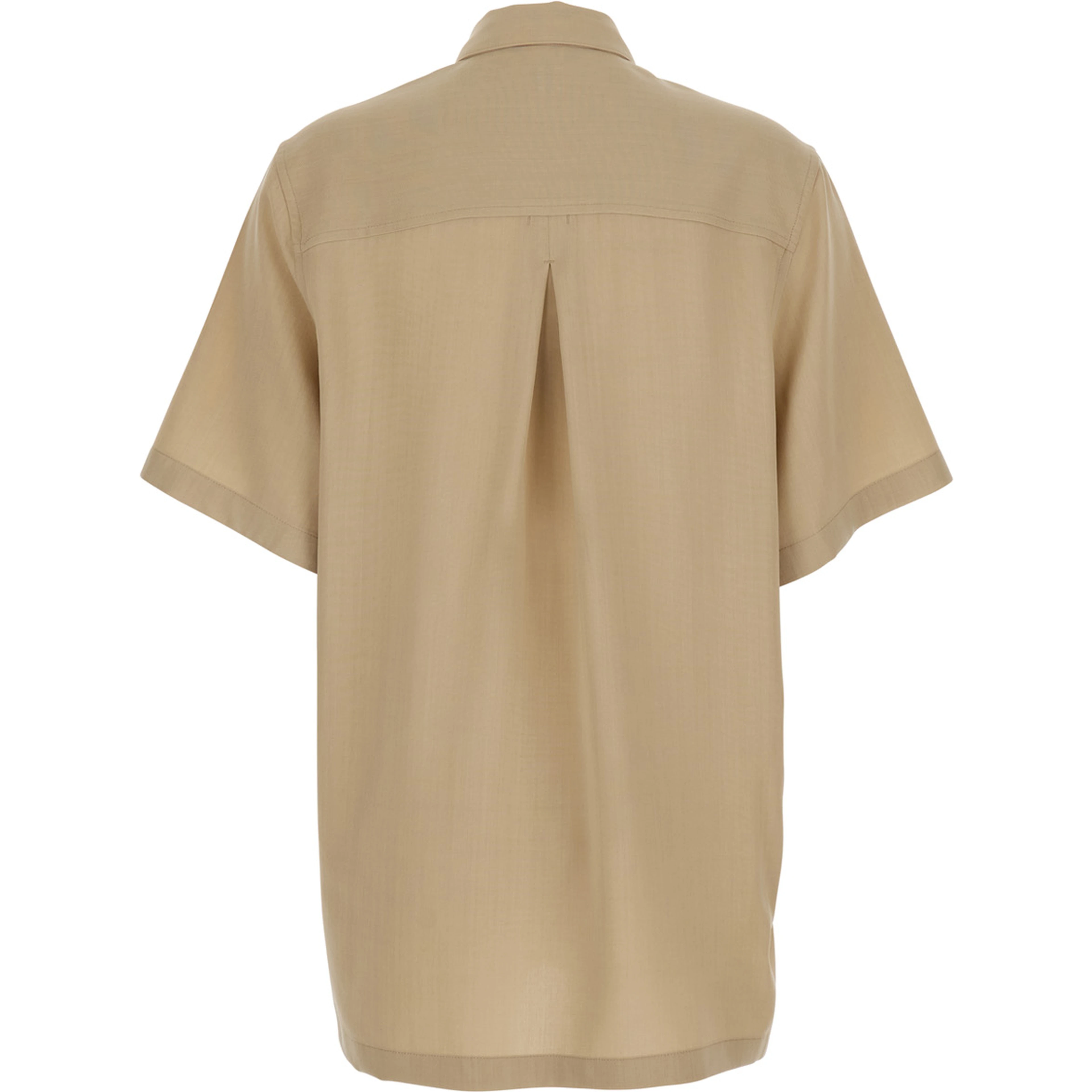 Beige Oversized Polo Shirt with Classic Collar and Wide Short Sleeves in Blend Wool for Women