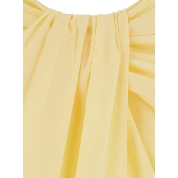 La Jupe Pareo Yellow Midi Skirt with Hidden Zip Closure on the Side and Draping on Front and Back in Tech Fabric for Women