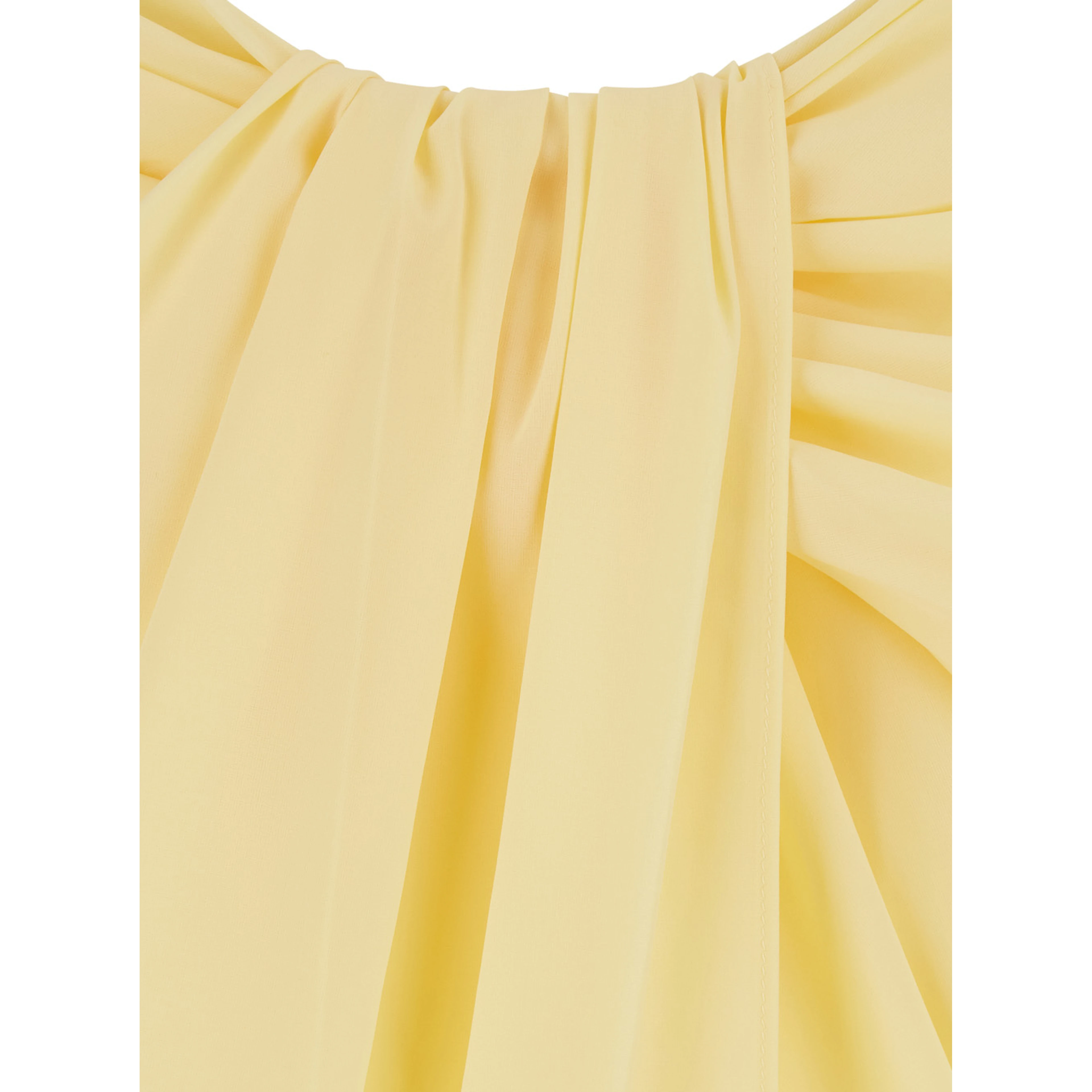 La Jupe Pareo Yellow Midi Skirt with Hidden Zip Closure on the Side and Draping on Front and Back in Tech Fabric for Women