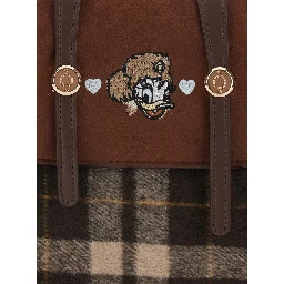 Daisy Brown Backpack with logo patch on the front and check motif in tech fabric girl