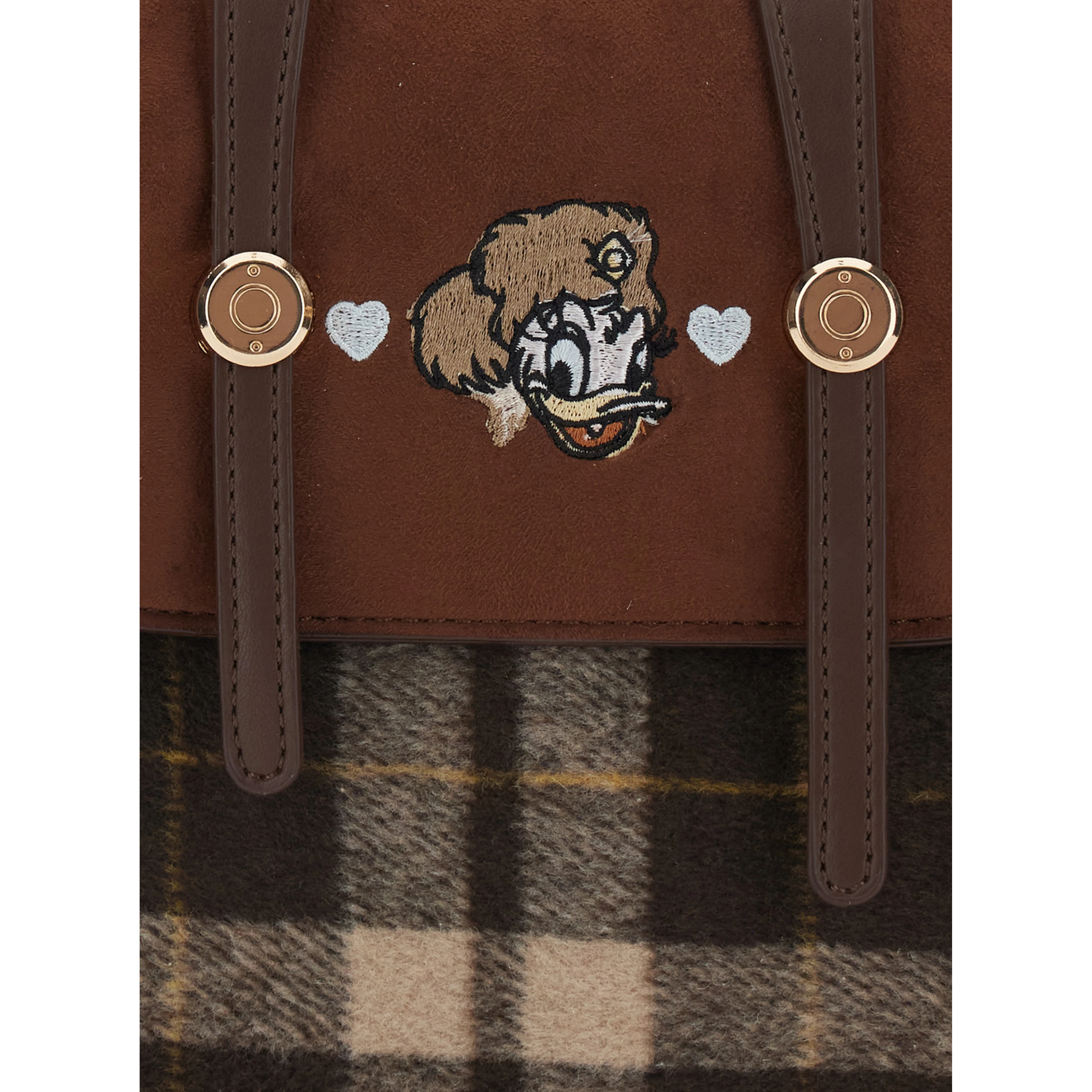 Daisy Brown Backpack with logo patch on the front and check motif in tech fabric girl