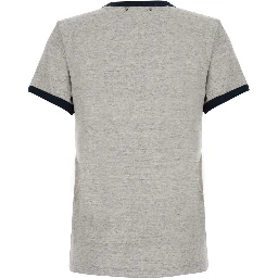 Grey Crew-neck T-Shirt with contrasting collar and cuffs and logo print on the front in cotton for women