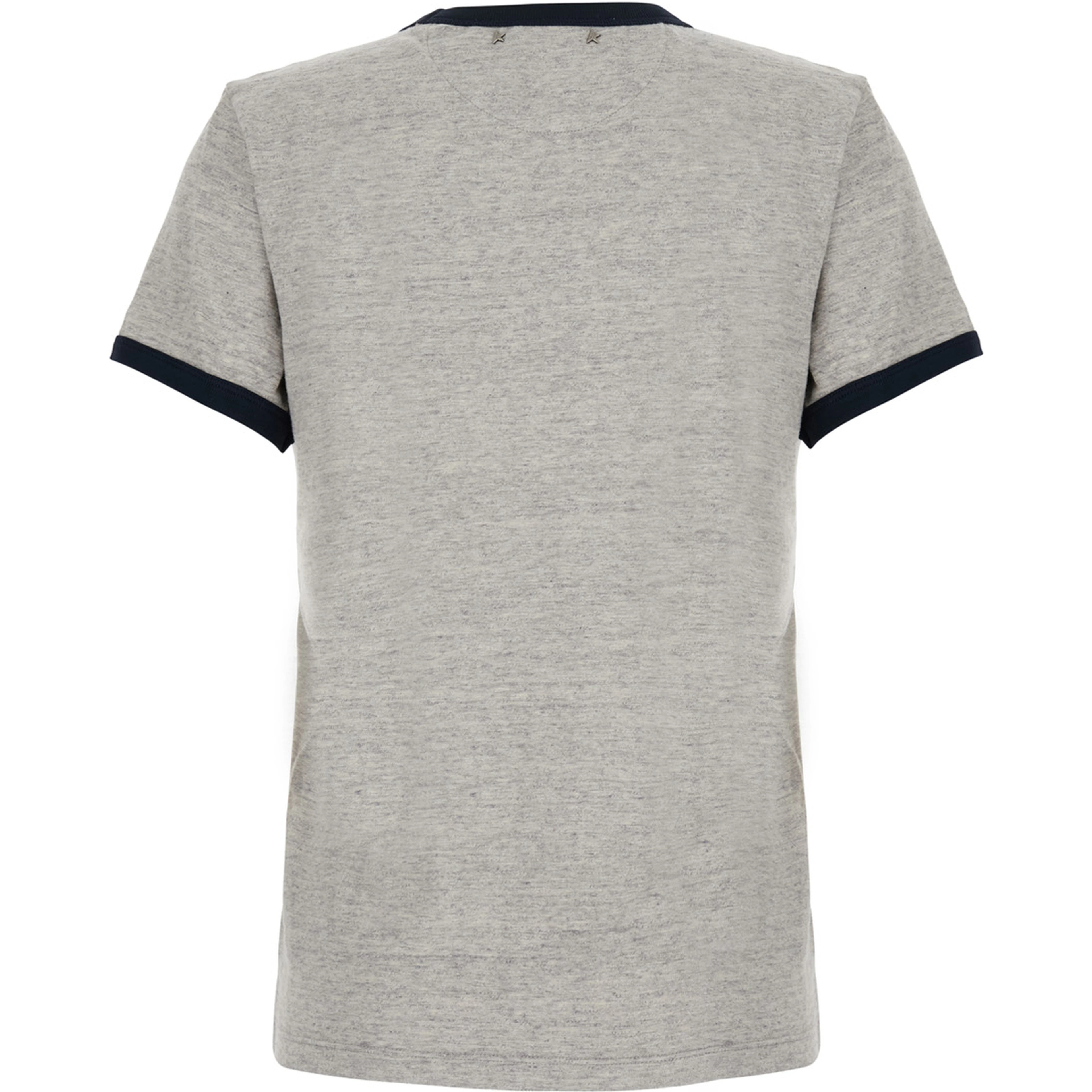 Grey Crew-neck T-Shirt with contrasting collar and cuffs and logo print on the front in cotton for women