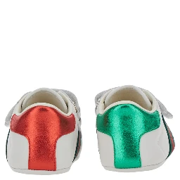 White Low top sneakers with Web detail on the side and contrasting heel in leather baby
