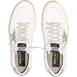 Sneakers Ball Star with Star Glitter Detail in White Leather for Women
