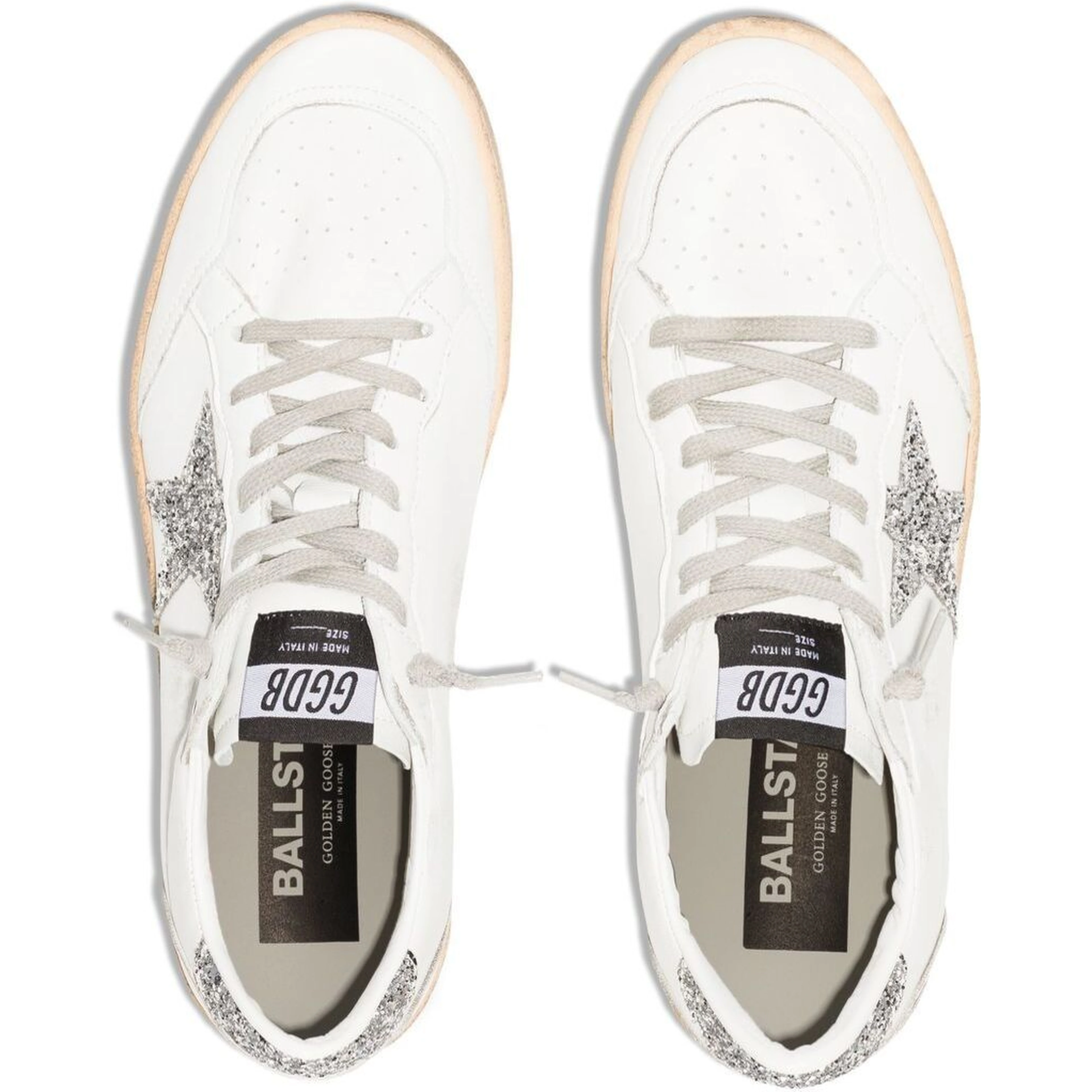 Sneakers Ball Star with Star Glitter Detail in White Leather for Women