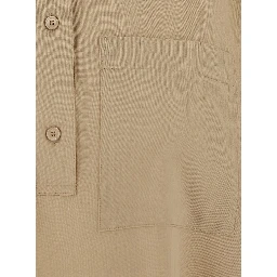 Beige Oversized Polo Shirt with Classic Collar and Wide Short Sleeves in Blend Wool for Women