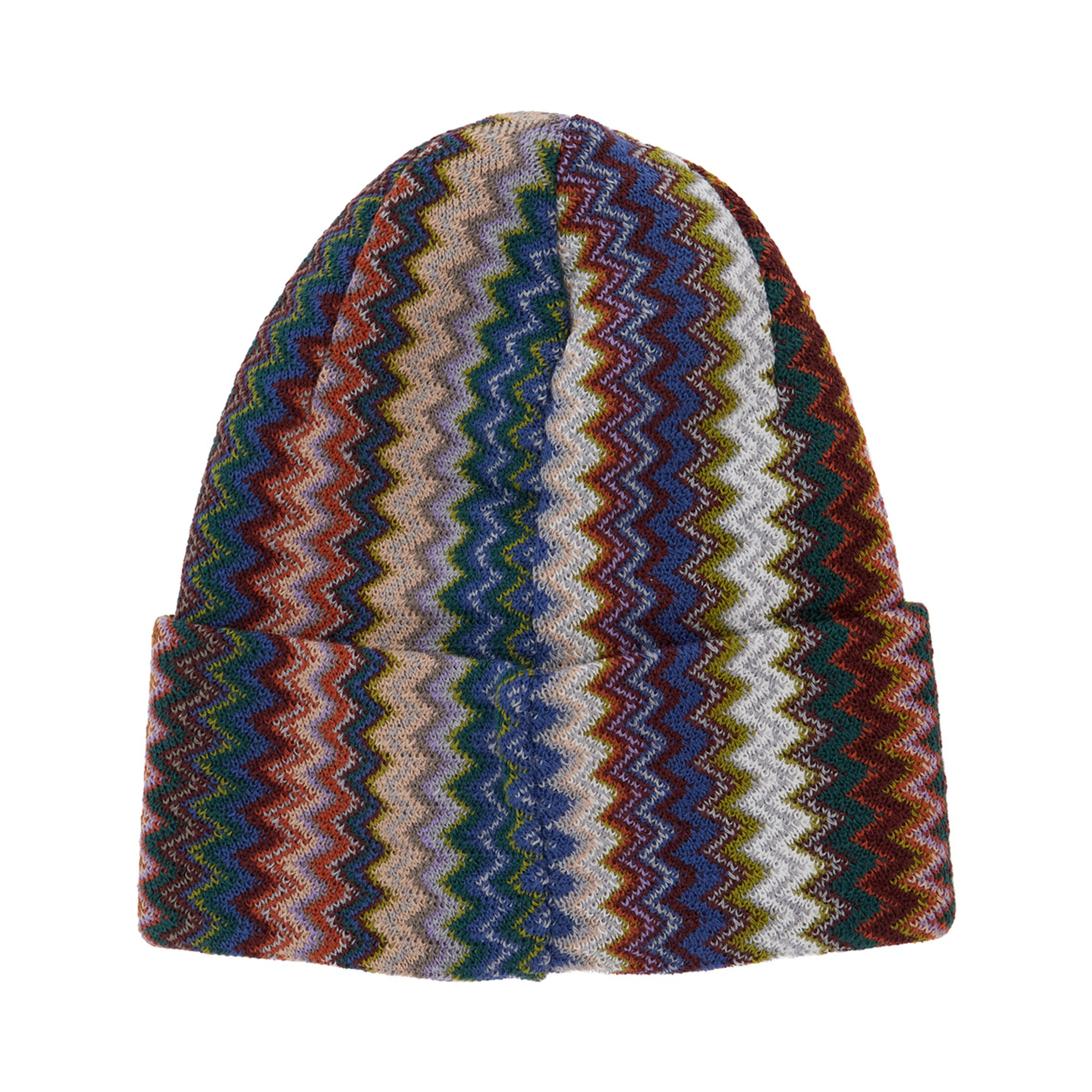 Multicolor Beanie with Brim and ZigZag Motif in Wool Blend for Men