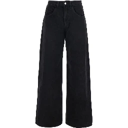 Poppy Black Jeans with logo patch on the back and wide leg in denim for women