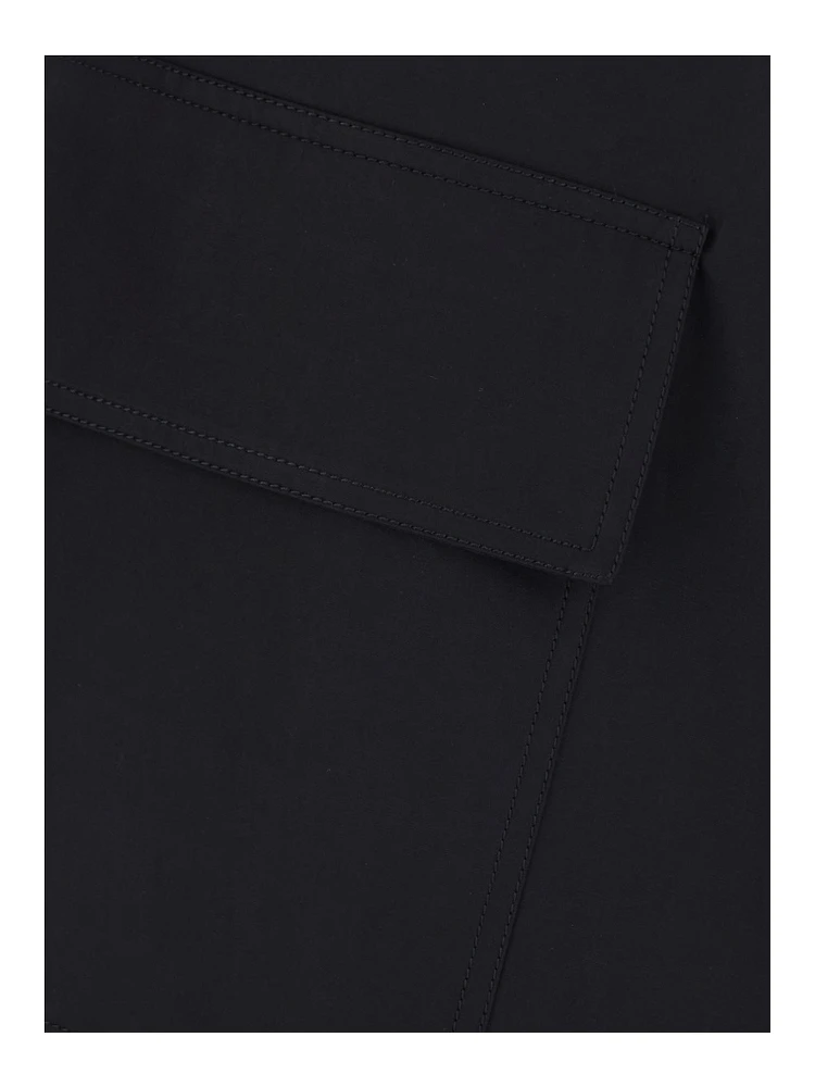 Black Asymmetrical Skirt with Drawstring and Button Closure in Cotton for Women alternative