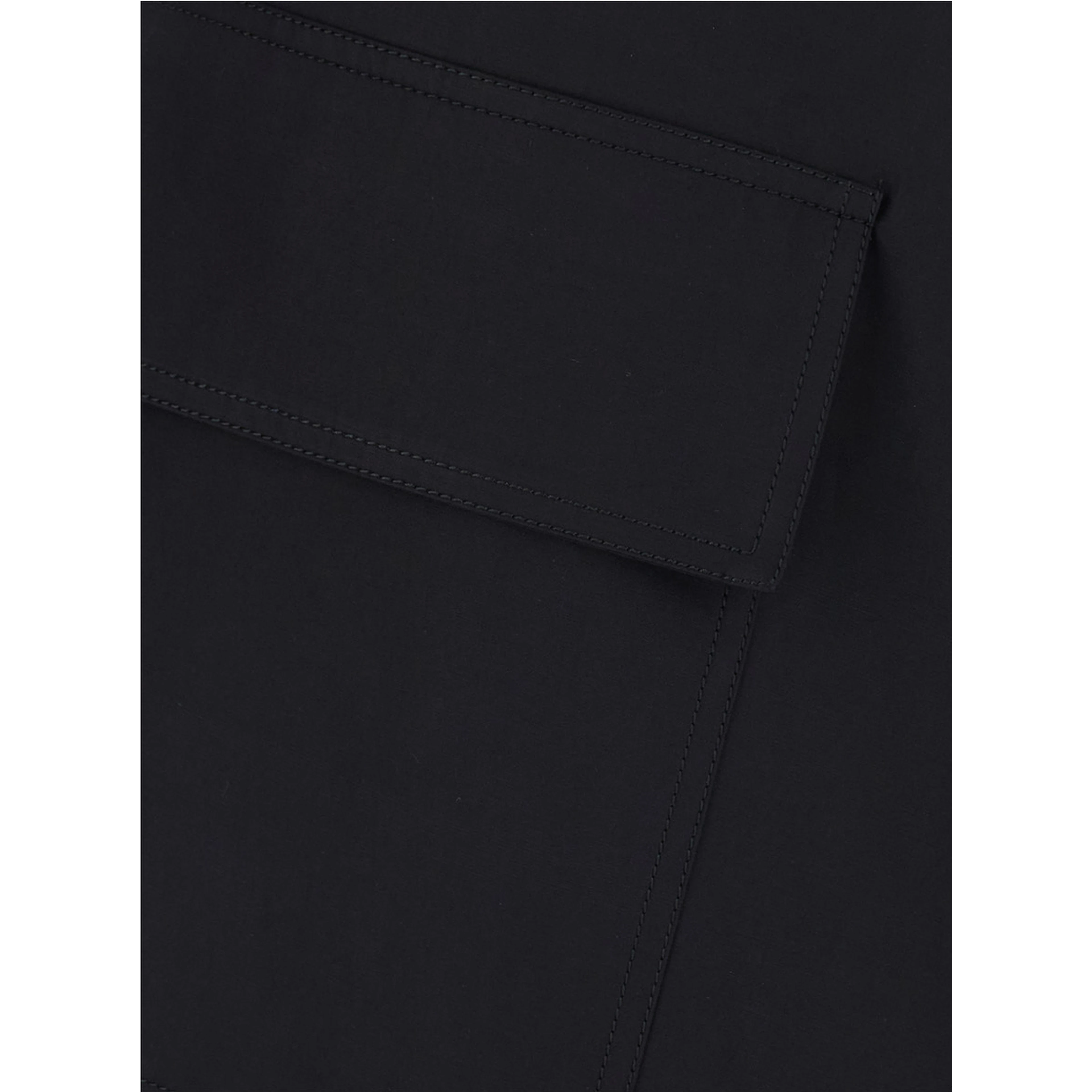 Black Asymmetrical Skirt with Drawstring and Button Closure in Cotton for Women