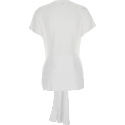 white Top with round neckline and waist knot in Tech Fabric and Cotton for women