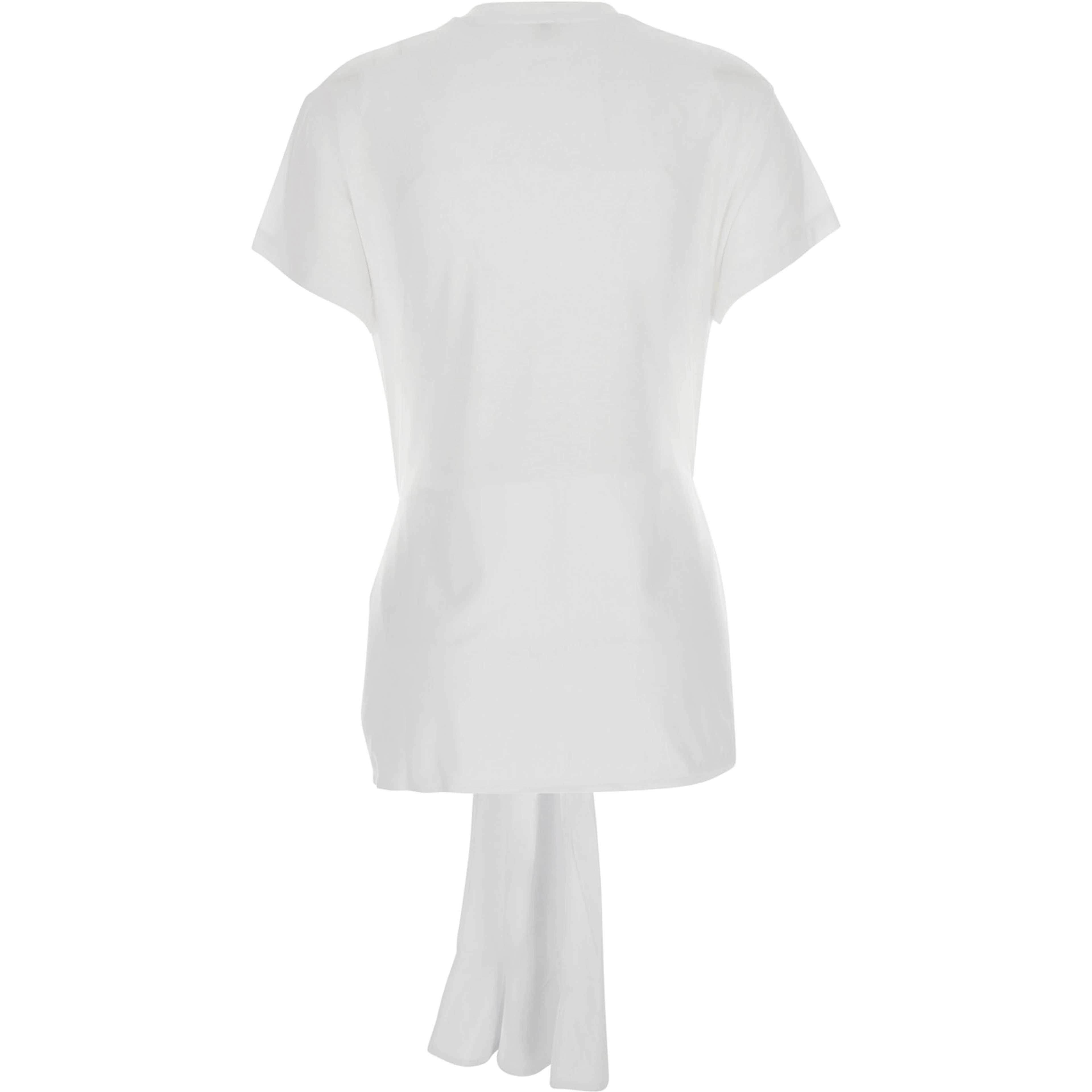 white Top with round neckline and waist knot in Tech Fabric and Cotton for women