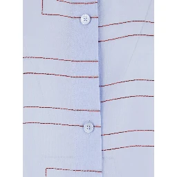 Blue Long Dress with Classic Collar and All-Over Monogram Logo in Cotton Blend for Women