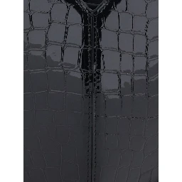 Black Handbag with Heart Silhouette and Embossed Crocodile Effect in Patent Leather for Women